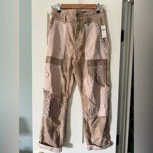 Pilcro Patchwork Cargo Pants in Beige and Brown